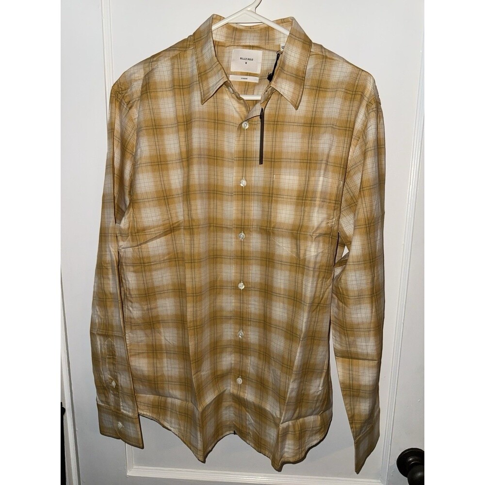 NWT Billy Reid Mens M Bold Shadow Plaid Cypress Yellow Button Down Shirt